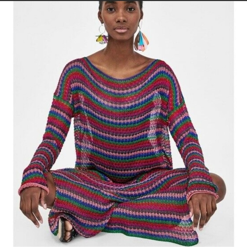 ZARA Multi Knit Long Sleeve Festival Dress